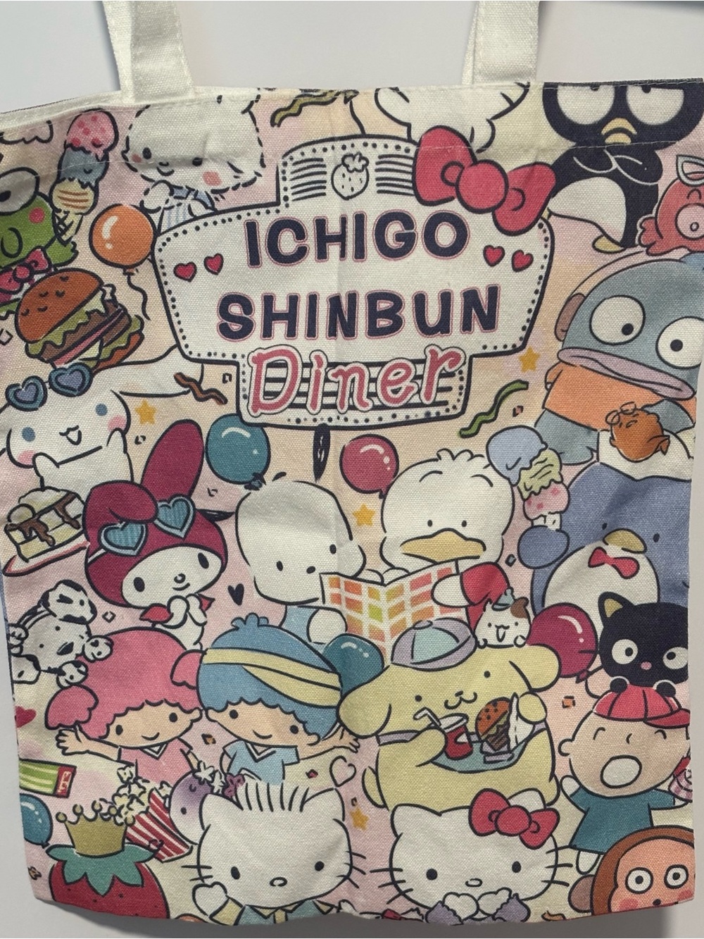 Sanrio canvas Tote Bag - Ichigo Shinbun Diner Print - Pink
